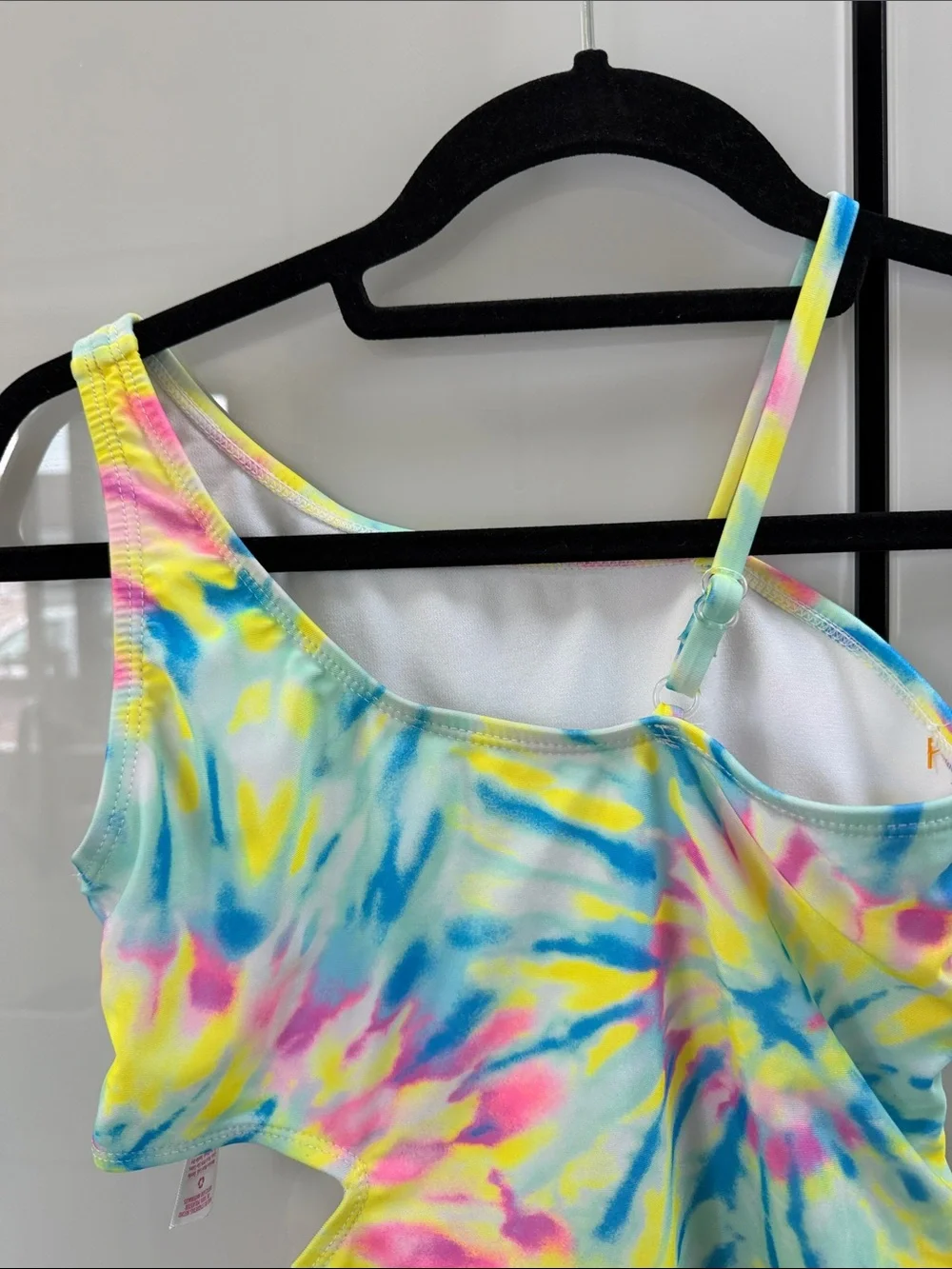 Justice Tie-Dye One-Shoulder Surf Club Swimsuit - Yellow, Blue, Pink